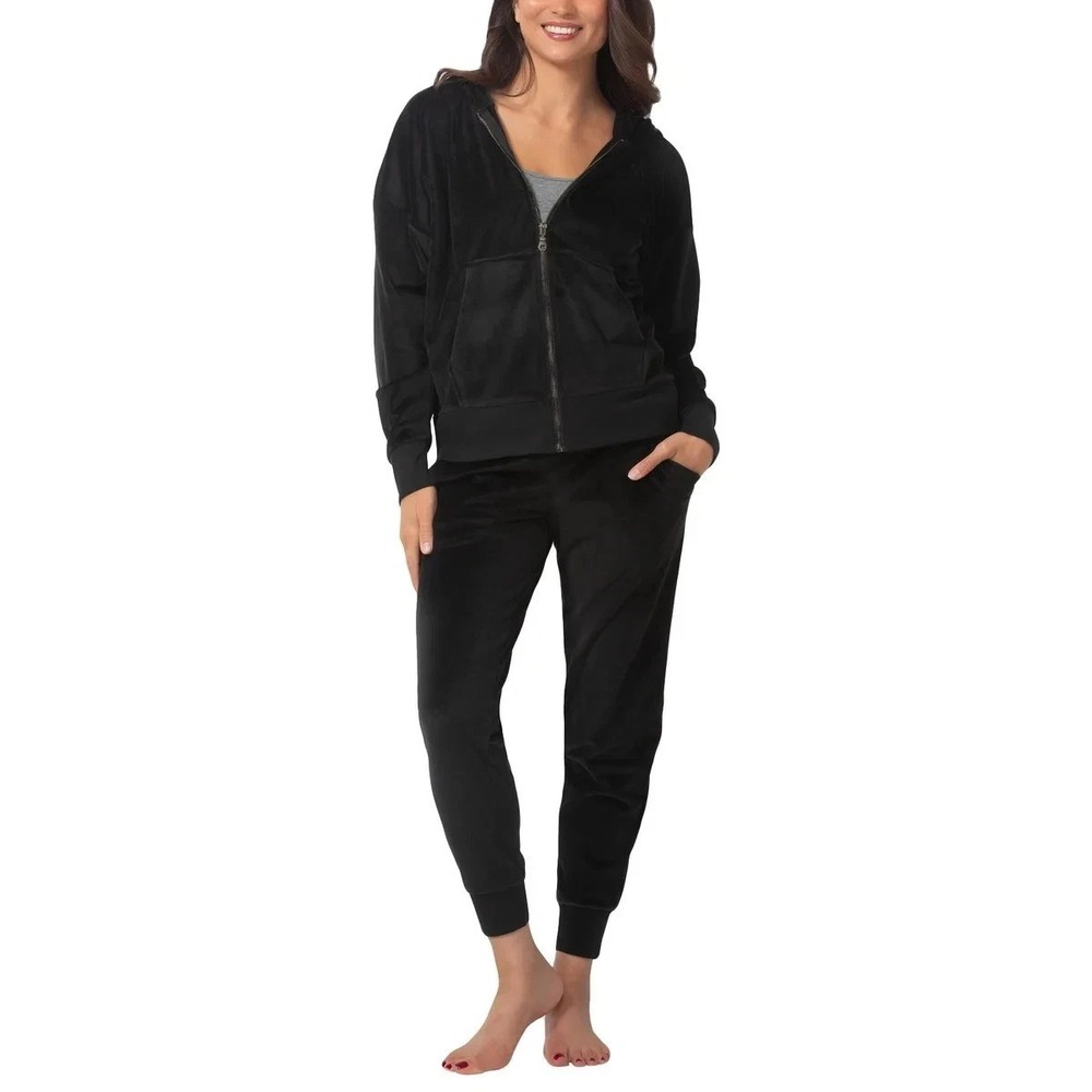 Felina Womens 2-Piece Velour Track Suit Lounge Set Black Small C7589